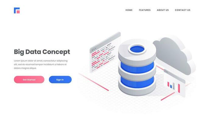 3D illustration of database with cloud server and multiple website screen for Big Data concept based responsive web banner or poster design.