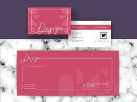 Front and back view of business card design on purple and marble background. vector