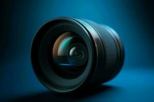 cámara lente azul de cerca. generar ai foto