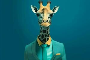 Business suit giraffe travel. Generate Ai photo