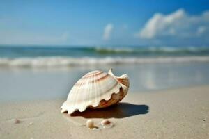 Shell on sea beach. Generate Ai photo