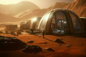 Colony base Mars planet. Generate Ai photo