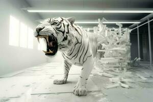 White tiger cracked. Generate AI photo