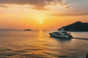 Yacht sea sunset. Generate Ai photo