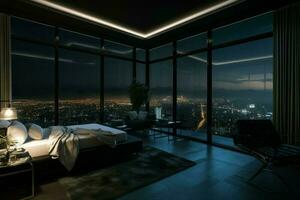 Luxury penthouse bedroom style. Generate Ai photo