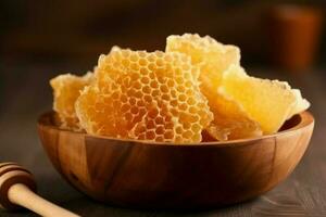 Fresh honeycombs wood. Generate Ai photo