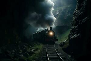Steam train tunnel. Generate Ai photo
