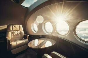 Luxury interior business jet. Generate Ai photo