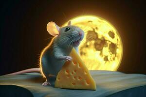 Cute rat with cheese. Generate Ai photo