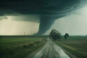 tornado la carretera tormenta granja. generar ai foto