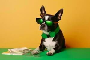 Dog green glasses. Generate Ai photo