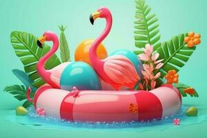 Summer flamingo. Generate Ai photo