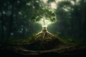 Lamp tree energy soil. Generate Ai photo