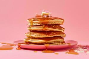 Pancakes maple syrup. Generate Ai photo
