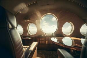 Luxury interior business jet flight. Generate Ai photo
