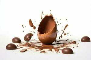 Exploded milk chocolate egg easter. Generate Ai photo