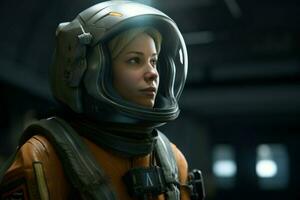 Female spaceship pilot future. Generate Ai photo