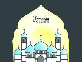 Ramadan Kareem Concept With Mosque Illustration On Yellow And Grey Background. vector