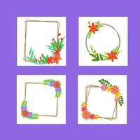 Different Types Of Empty Floral Frame On White Background. vector