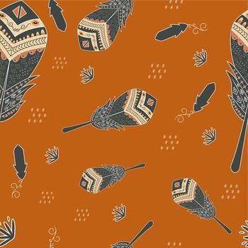 boho estilo pluma sin costura modelo antecedentes. vector