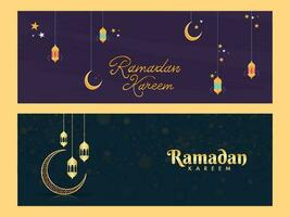 Ramadan Kareem or Ramadan Mubarak Header or Banner Set. vector