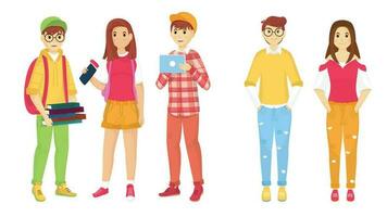 Young cartoon character of students in standing pose. Can be used for Back to School designs. vector