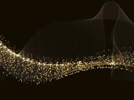 Golden Abstract Waves With Particles On Black Background. vector