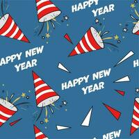 Endless Happy New Year With Exploding Party Popper Pattern Background. vector