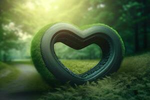 Car tire heart shape nature. Generate Ai photo