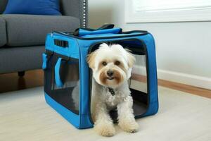 perro sentar portador caja. generar ai foto