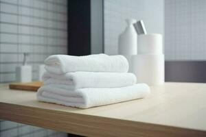 White clean towel bathroom cotton. Generate Ai photo