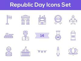 púrpura y blanco conjunto de república día icono en plano estilo. vector