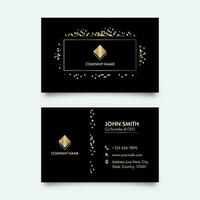 Black Business Card Template Layout With Golden Particles In Front And Back Side. vector