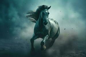 caballo corriendo mediante nubes generar ai foto