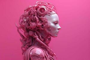 Pink woman robot fashion. Generate Ai photo