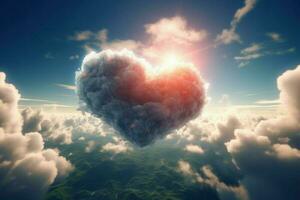 nube corazón conformado en soleado ligero. generar ai foto