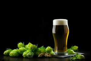 Glass beer green hops. Generate Ai photo