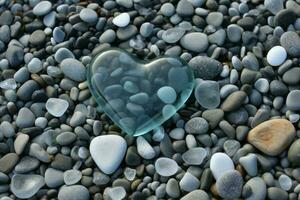 Sea transparent pebbles heart. Generate Ai photo