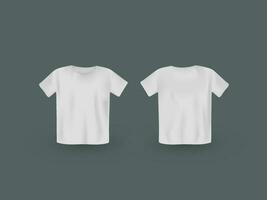 White Round Neck Realistic T-Shirt Mockup With Front And Back View On Gray Background. vector