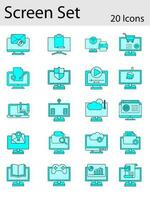 Set Of Screen Icon Or Symbol In Cyan Color. vector