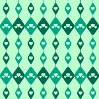Endless Pattern Background With Rhombus Heart In Green Color. vector