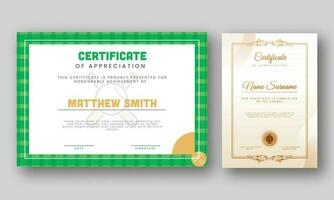 Appreciation Certificate Template Design In Horizontal And Vertical Style. vector