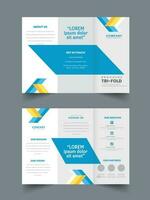 Front And Back Presentation Of Tri-Fold Brochure Template Layout In Blue And White Color. vector