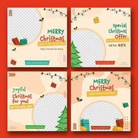 Merry Christmas Sale Social Media Posts With Best Discount Offer And Copy Space In Four Options. vector