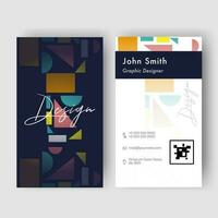 Front and back view of vertical business card design with geometric elements for Graphic Designer. vector