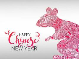 Happy Chinese New Year Greeting Card Design with Rat Chinese Zodiac in Pink Color on Grey Background. vector