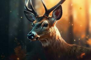 Deer forest closeup. Generate Ai photo