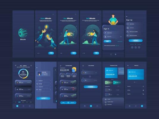 Crypto Currency Mobile App UI, UX, GUI Screens Like As Create Account, Sign In, Sign Up, Transaction, Exchange And Profile Details.
