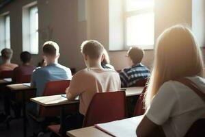 espalda ver estudiantes clase estudiar. generar ai foto