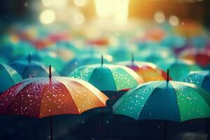 Cheerful colorful umbrellas. Generate Ai photo